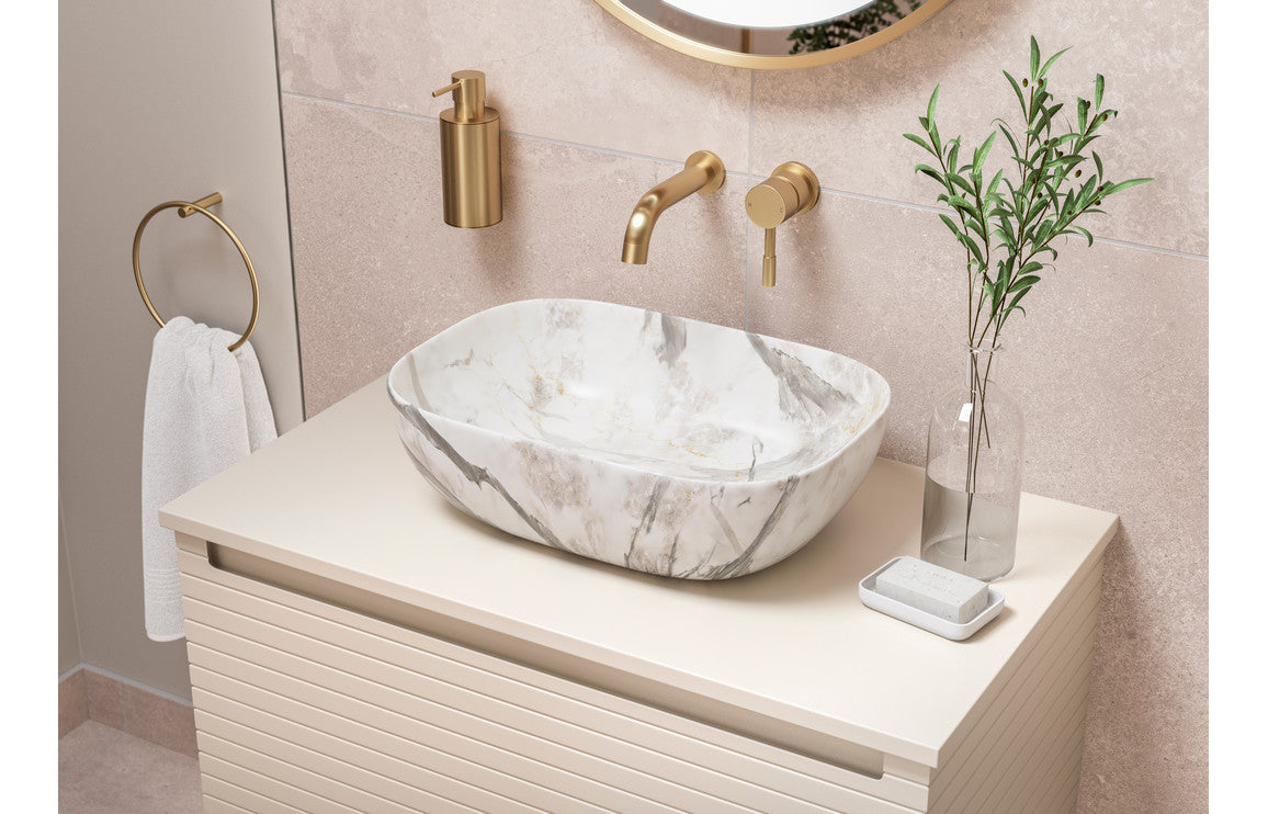 Align 615mm Wall Hung 1 Drawer Basin Unit & Basin - Matt Cotton