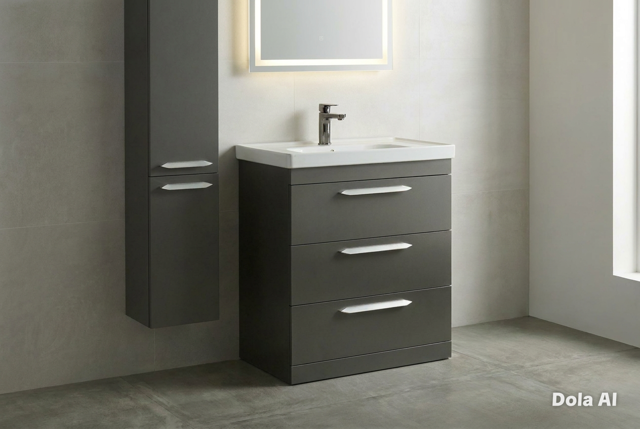 Novo Arya 800mm 3-Draw GunMetal Floorstanding Vanity unit with Nano Glazed Ceramic Basin