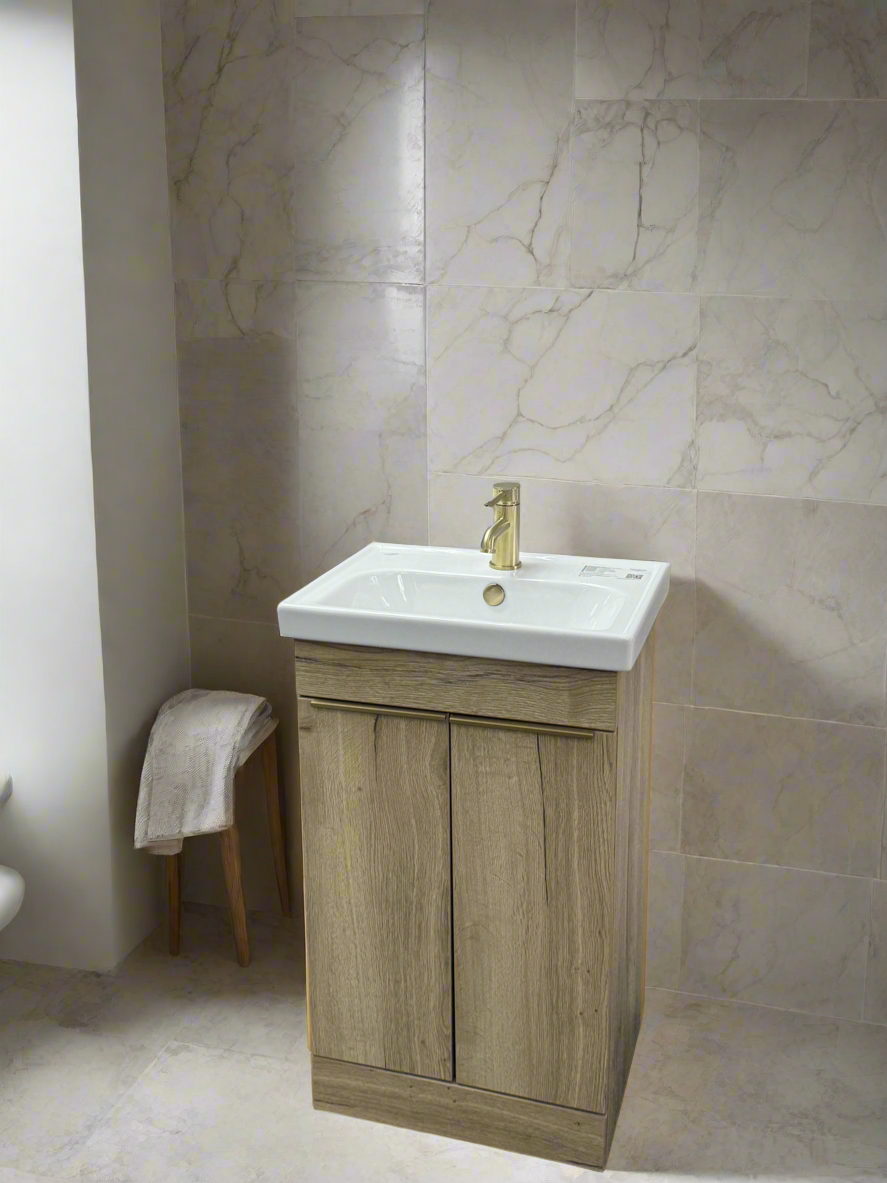 Novo Frame 500mm Oak Wood 2-Door Bathroom Vanity unit with Nano Glazed Ceramic Basin