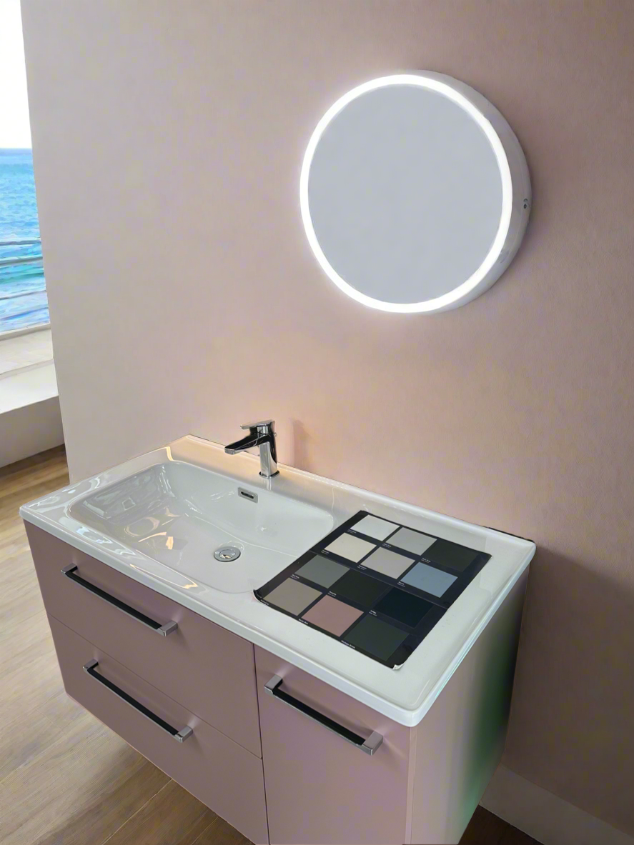 Novo 1175-1000 Sarica Acrylic Matt Pink 2-Draw Vanity with Single Door & Nano Glazed Ceramic Basin