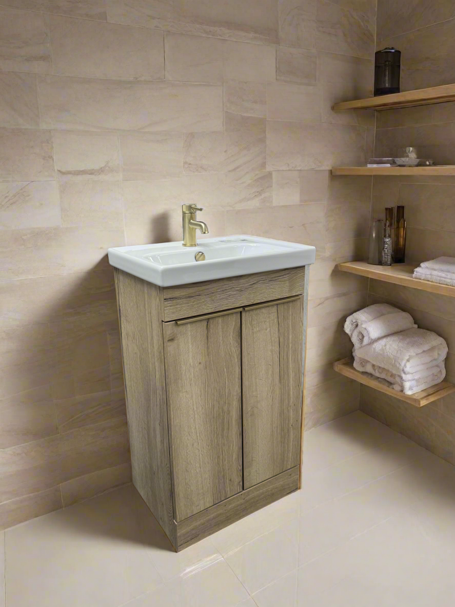 Novo Frame 500mm Oak Wood 2-Door Bathroom Vanity unit with Nano Glazed Ceramic Basin