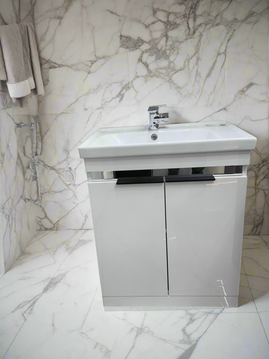 Novo Frame 700mm White Gloss 2-Door Floorstanding Vanity unit with Nano Glazed Ceramic Basin