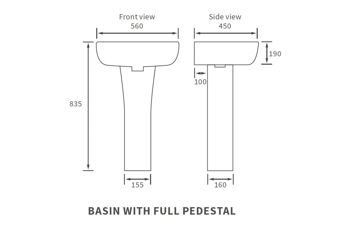 Cedarwood 560x450mm 1TH Basin & Full Pedestal (Boxed)