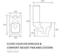 Cedarwood Rimless Comfort Height Close Coupled Open Back WC & Soft Close Seat