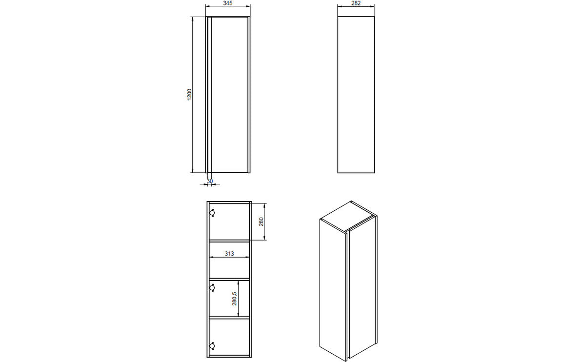 Cresta350mm Wall Hung 1 Door Tall Unit - Matt Cotton & Oak Effect