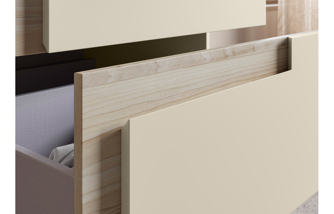 Cresta 815mm Wall Hung 2 Drawer Basin Unit & White Basin - Matt Cotton & Oak Effect