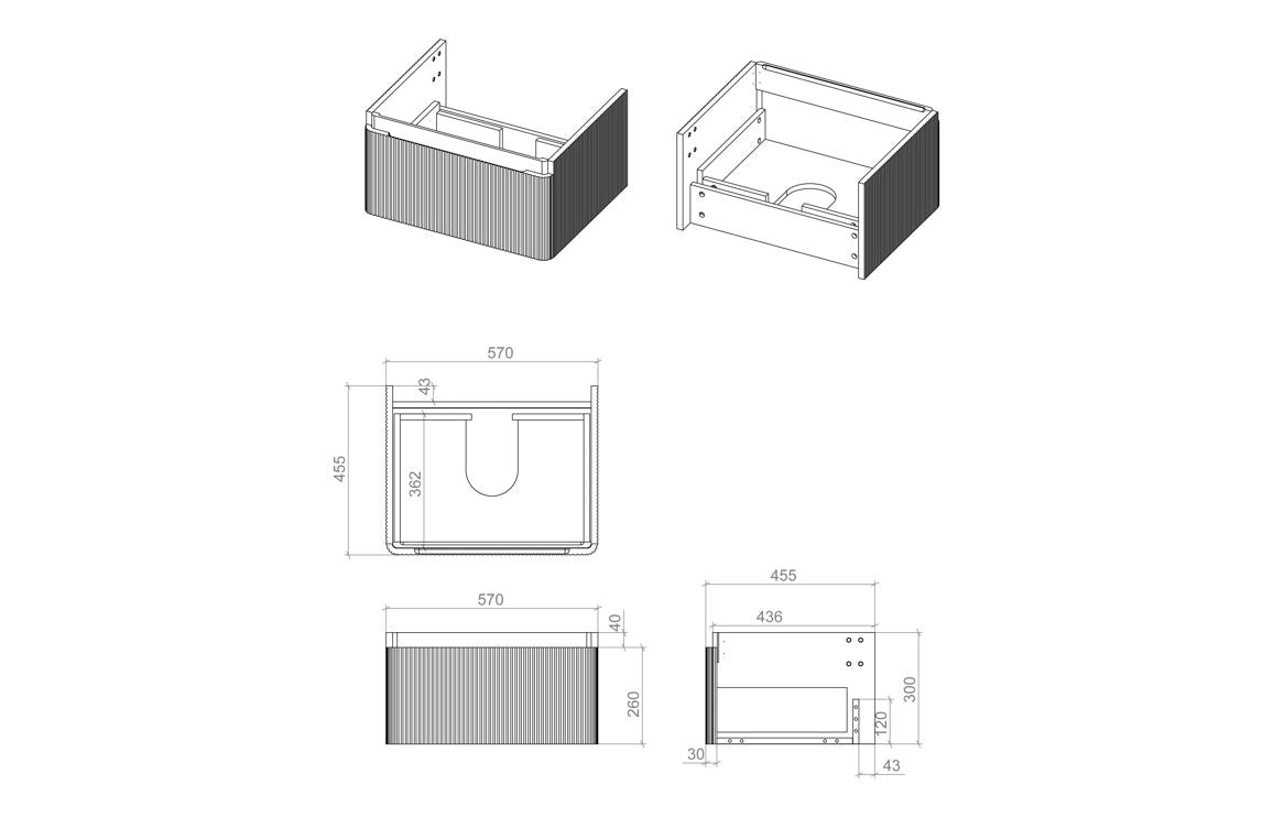 Costline 605mm Wall Hung 1 Drawer Basin Unit & Basin - Matt Black