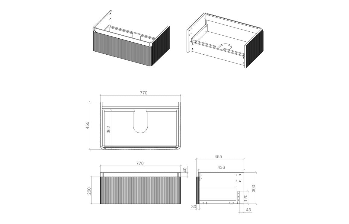 Costline 805mm Wall Hung 1 Drawer Basin Unit & Basin - Matt Black