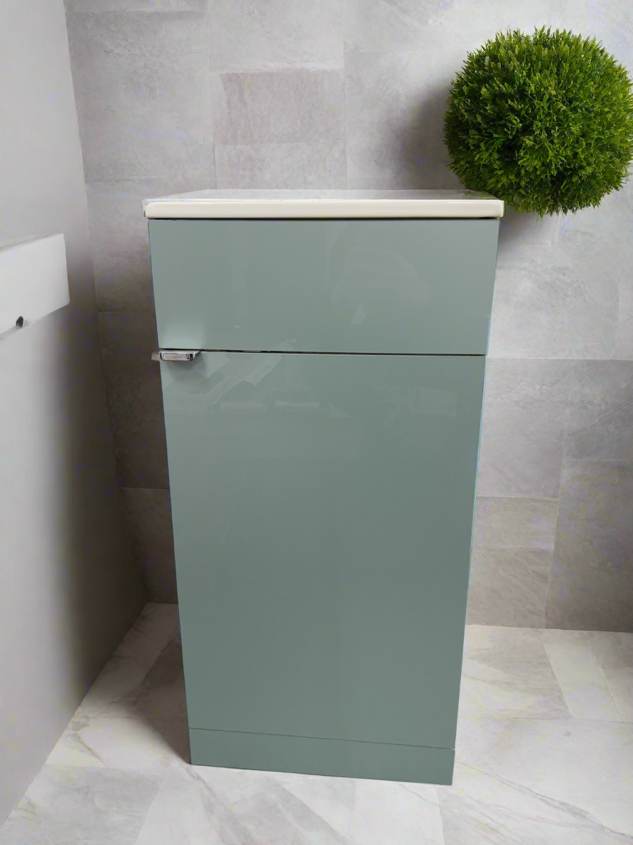 Novo Mini L 400mm Blue Metallic Cloakroom Floorstanding Vanity unit with Nano Glazed Ceramic Basin