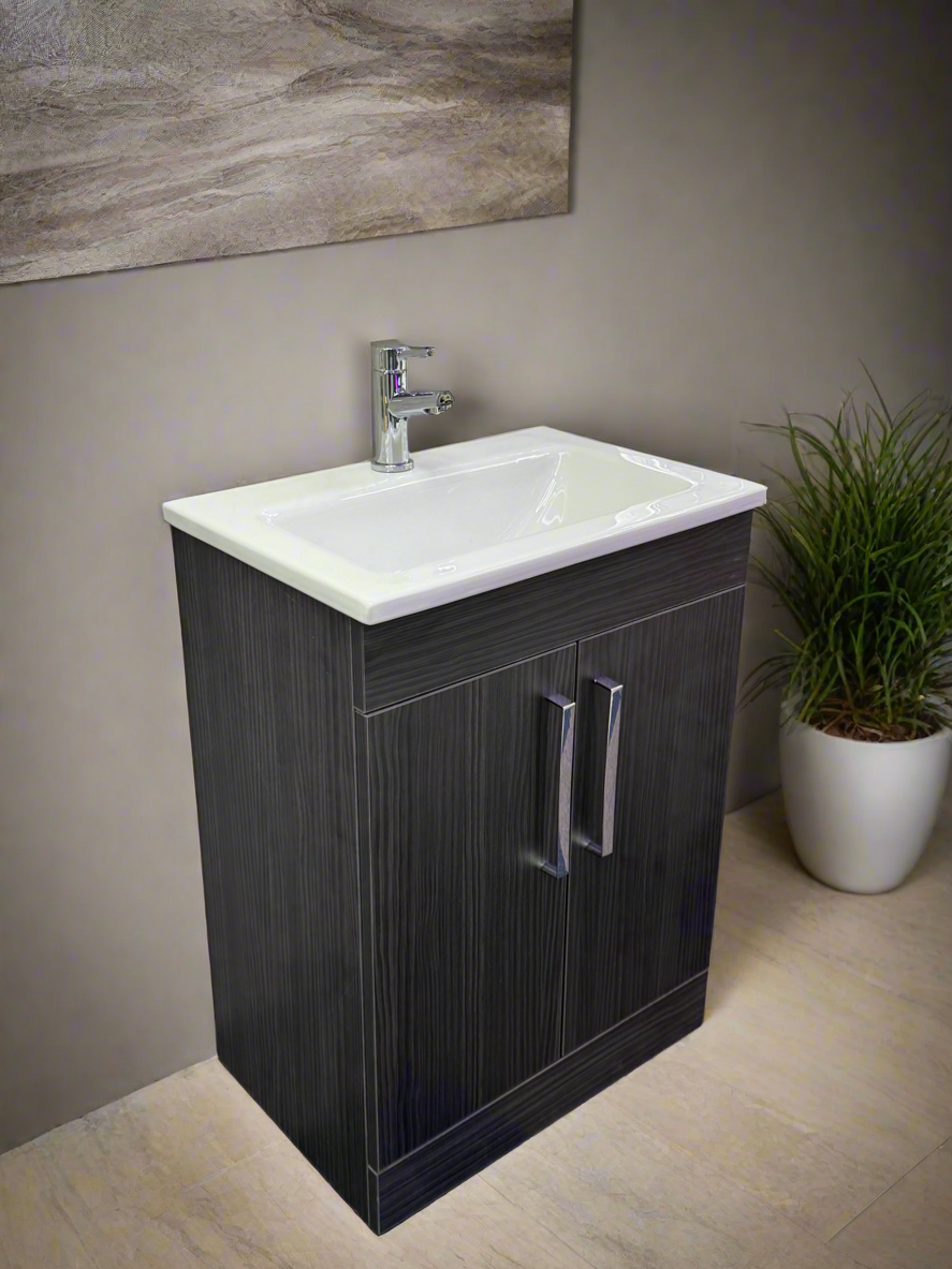 Novo 1187-60 600mm Dark Oak 2-Door Floor-standing Bathroom unit with Ceramic Basin