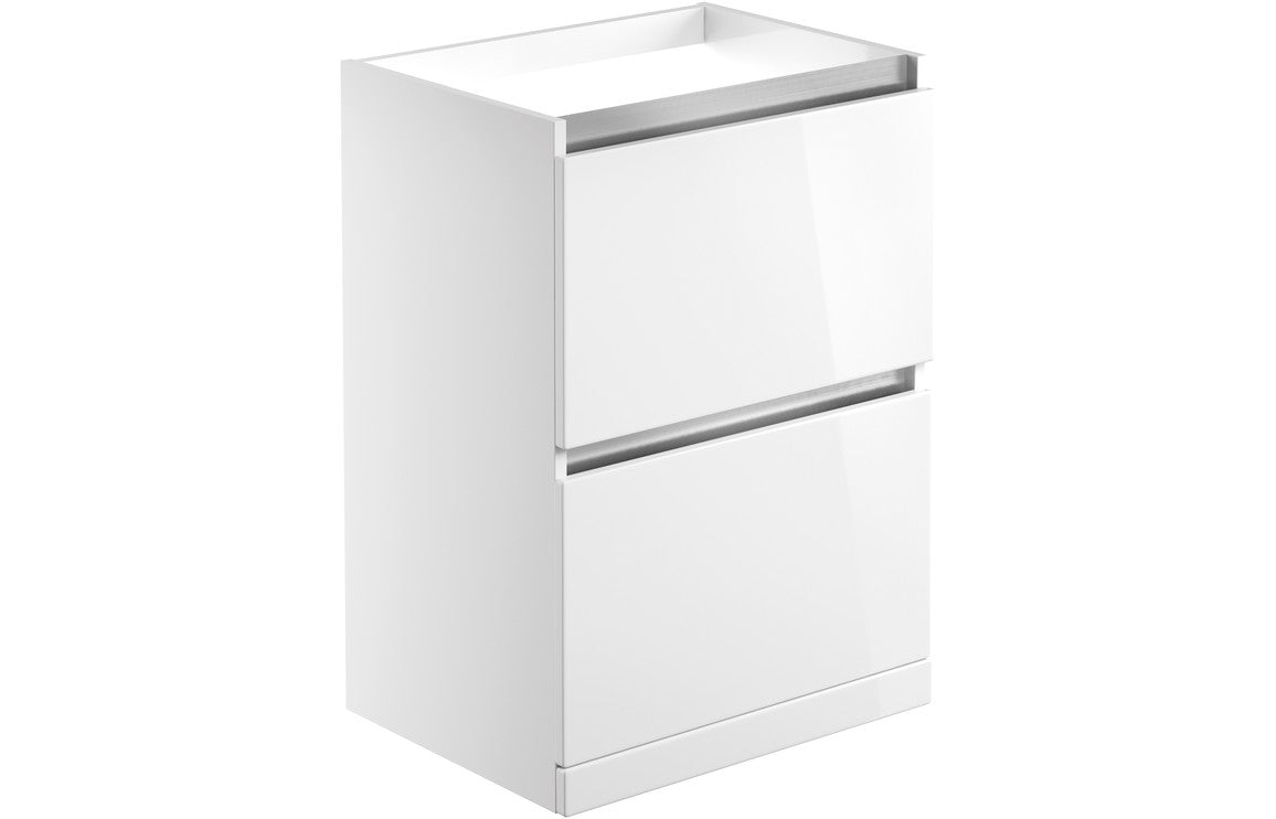 Carya 600mm 2 Drawer Floor Standing Basin Unit (No Top) - White Gloss