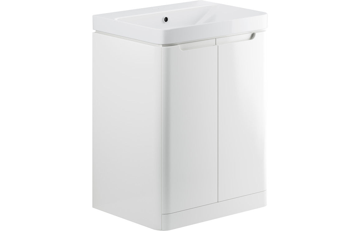 Lambi 600mm 2 Door Floor Standing Basin Unit - White Gloss