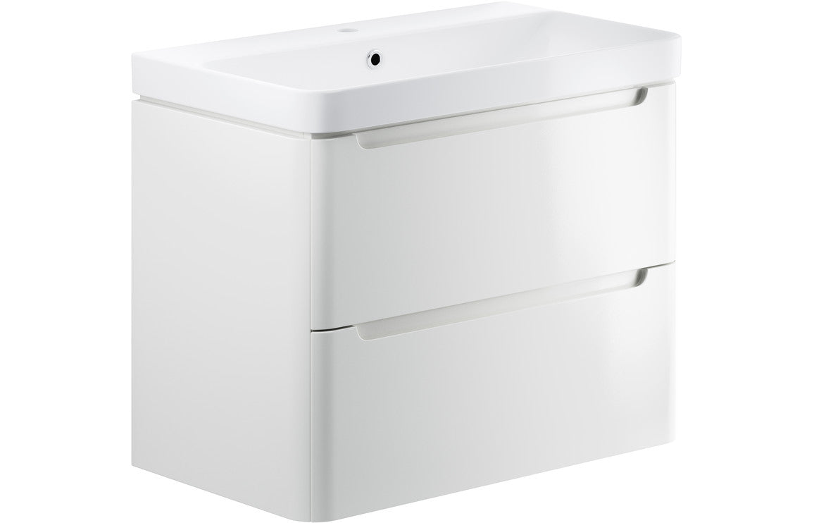 Lambi 800mm 2 Drawer Wall Hung Basin Unit - White Gloss