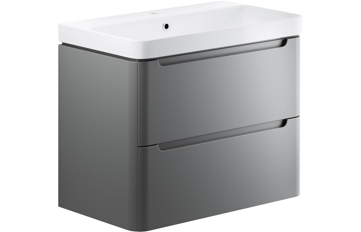 Lambi 800mm 2 Drawer Wall Hung Basin Unit - Matt Grey