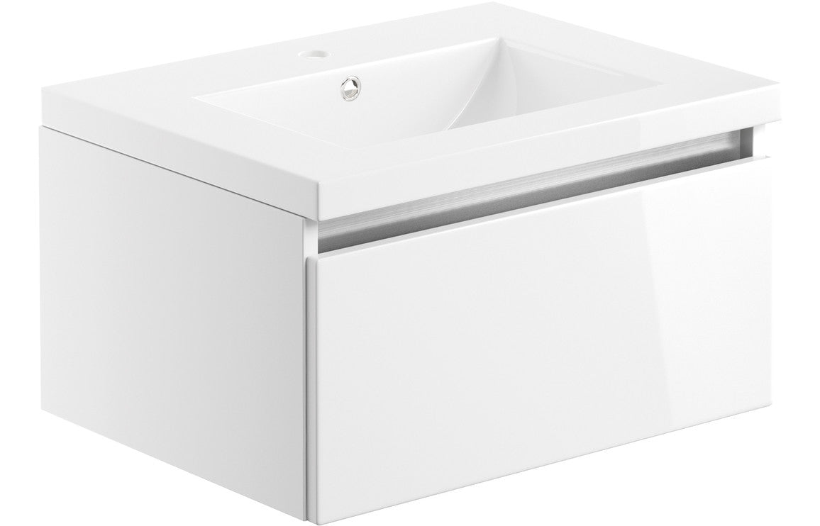 Carya 615mm 1 Drawer Wall Hung Basin Unit Inc. Basin - White Gloss