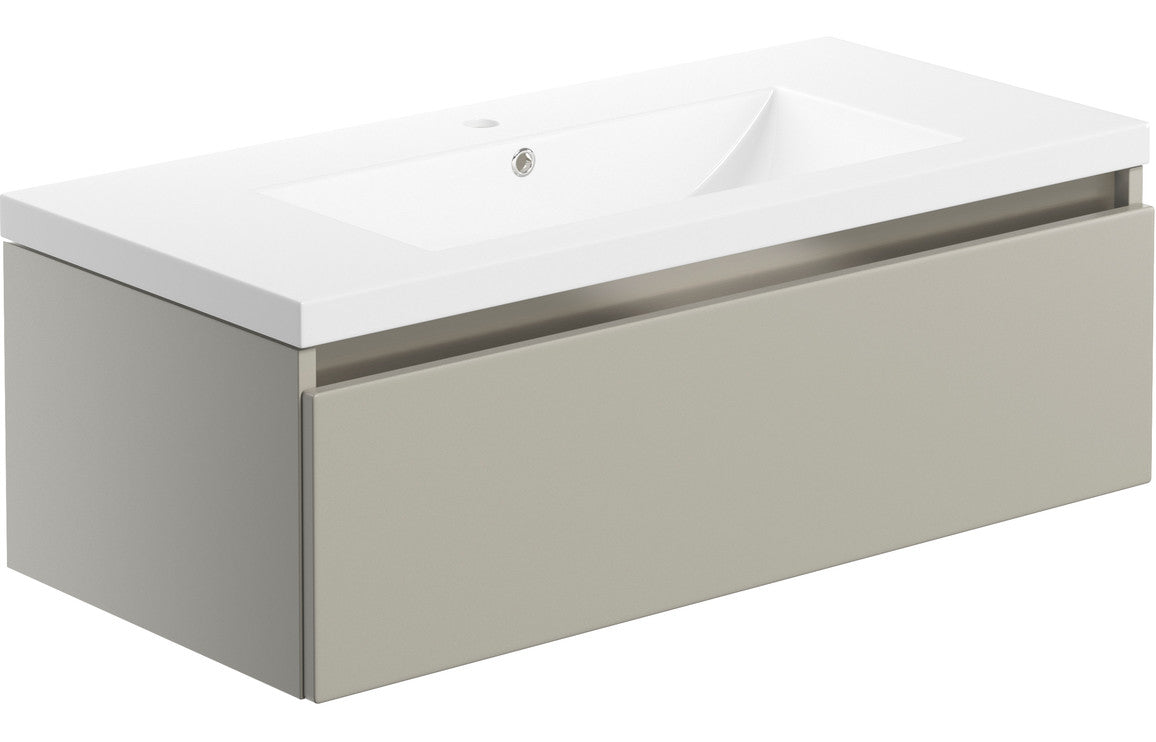 Carya 815mm 1 Drawer Wall Hung Basin Unit Inc. Basin - Latte
