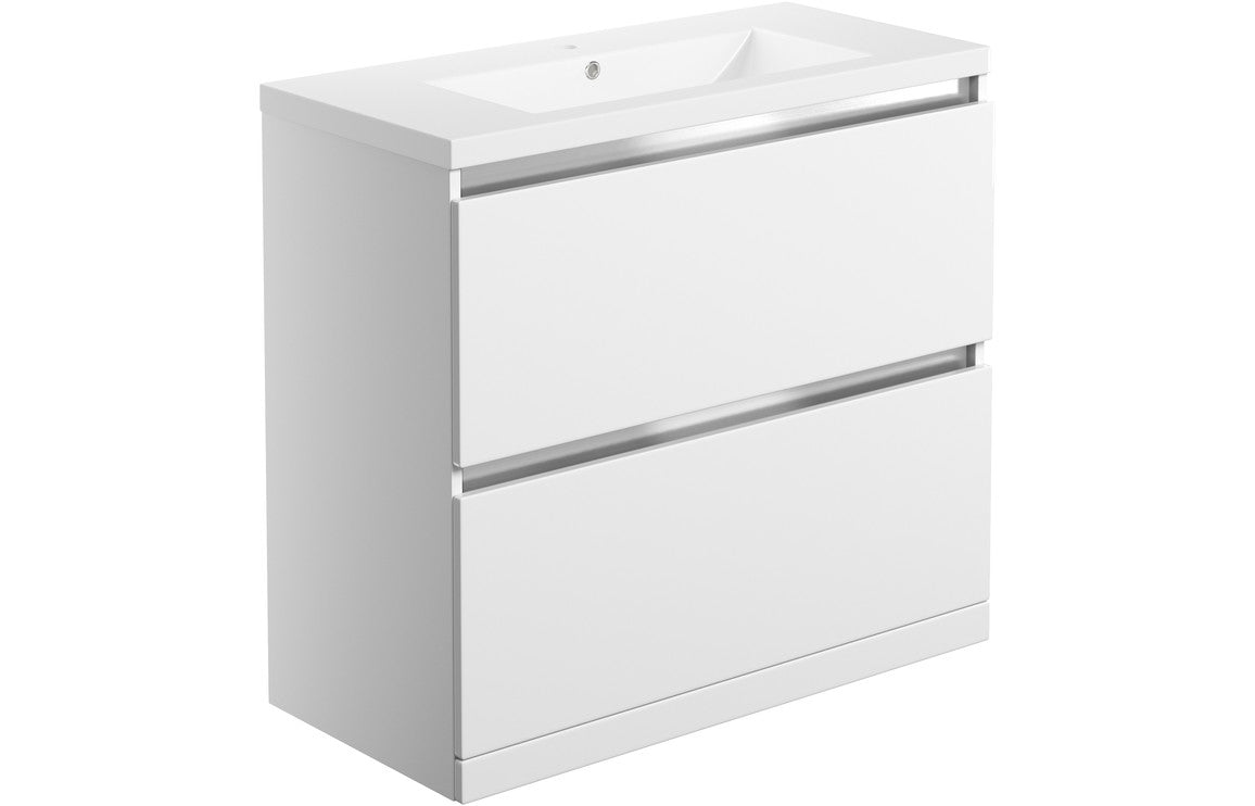 Carya 815mm 2 Drawer Floor Standing Basin Unit Inc. Basin - White Gloss