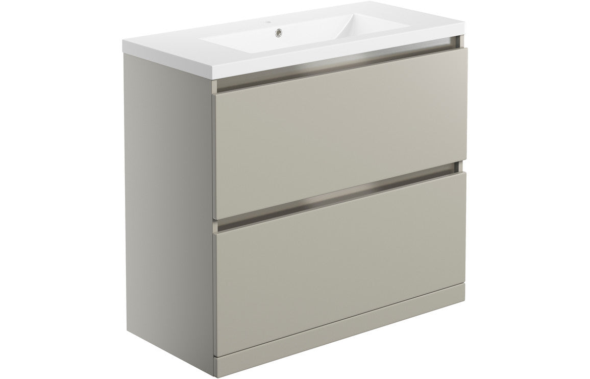 Carya 815mm 2 Drawer Floor Standing Basin Unit Inc. Basin - Latte