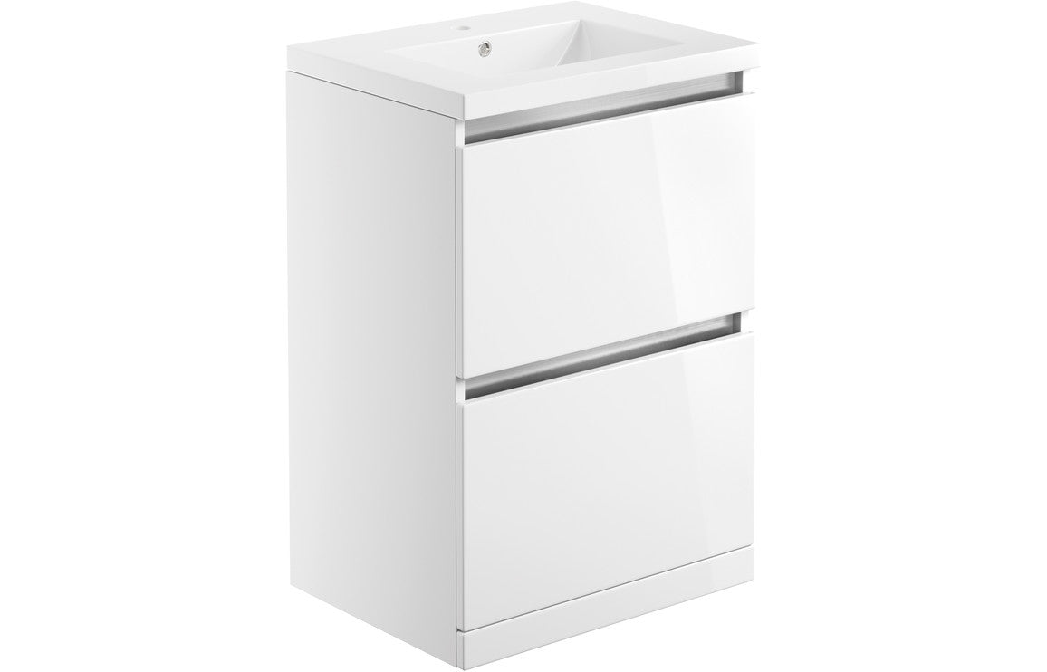Carya 615mm 2 Drawer Floor Standing Basin Unit Inc. Basin - White Gloss