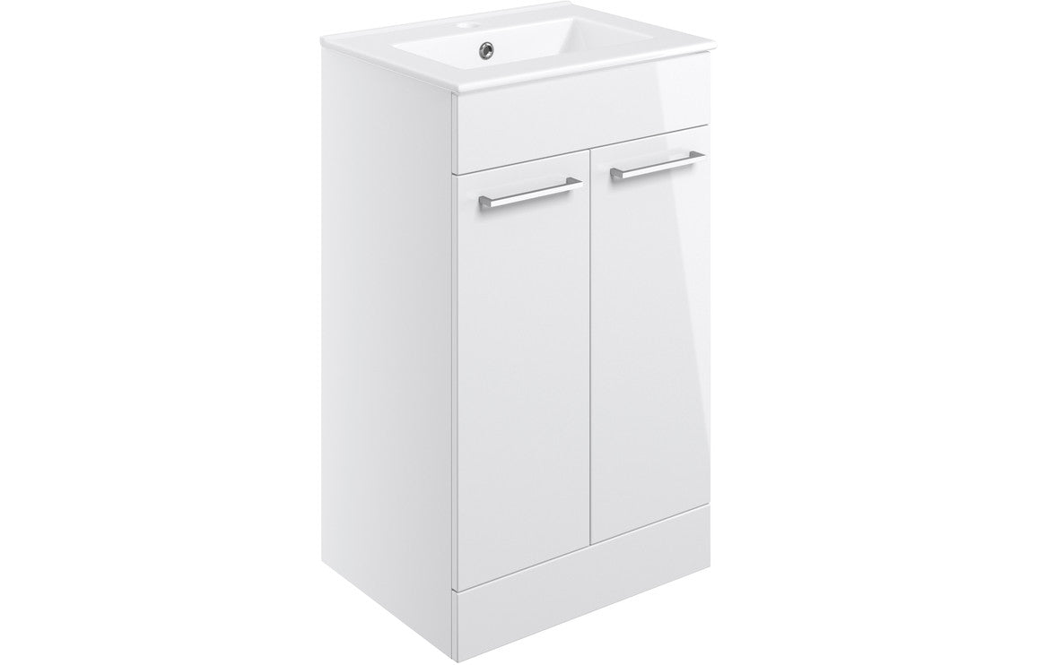 Volta 510mm Floor Standing 2 Door Basin Unit & Basin - White Gloss