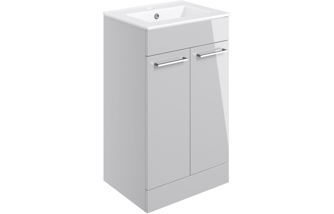 Volta 510mm Floor Standing 2 Door Basin Unit & Basin - Grey Gloss