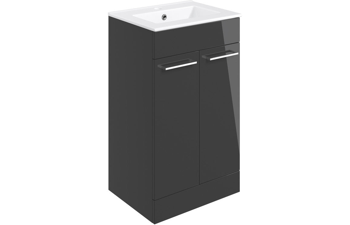 Volta 510mm Floor Standing 2 Door Basin Unit & Basin - Anthracite Gloss