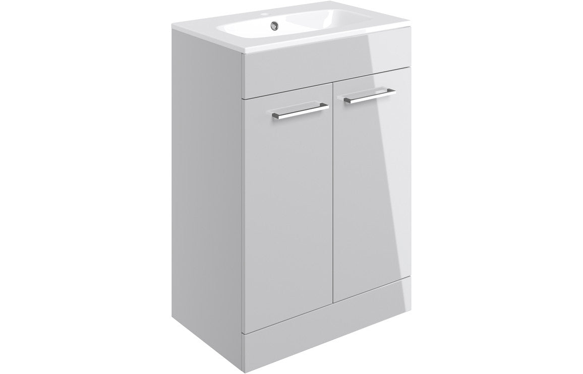 Volta 610mm Floor Standing 2 Door Basin Unit & Basin - Grey Gloss