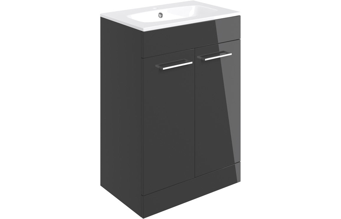 Volta 610mm Floor Standing 2 Door Basin Unit & Basin - Anthracite Gloss