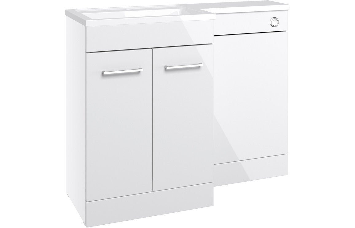 VINOS 1100mm Floor Standing L-Shape Pack & Basin - White Gloss