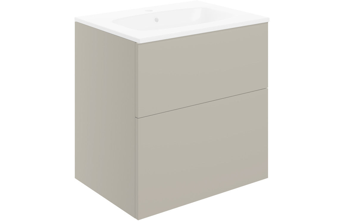 NEST 610mm Wall Hung 2 Drawer Basin Unit & Basin - Matt Latte