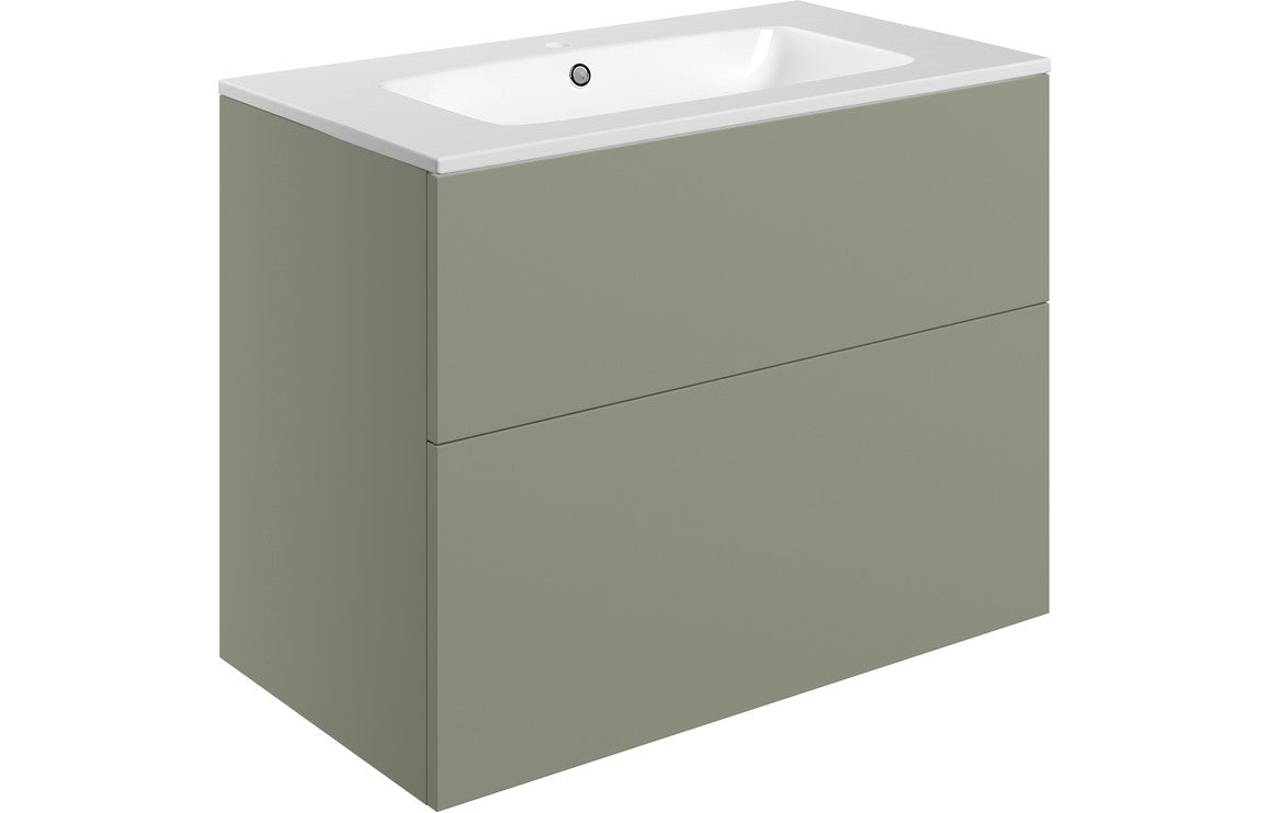 NEST815mm Wall Hung 2 Drawer Basin Unit & Basin - Matt Olive Green