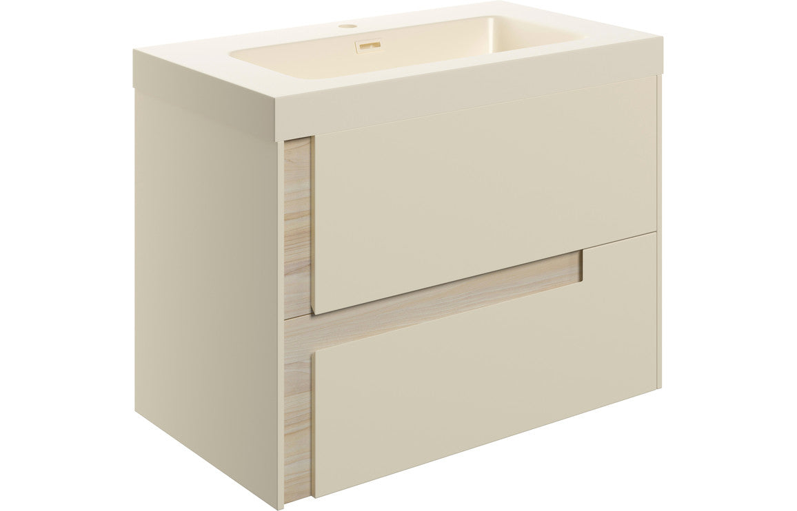 Cresta 805mm Wall Hung 2 Drawer Basin Unit & Co-ordinating Basin - Matt Cotton & Oak Effect
