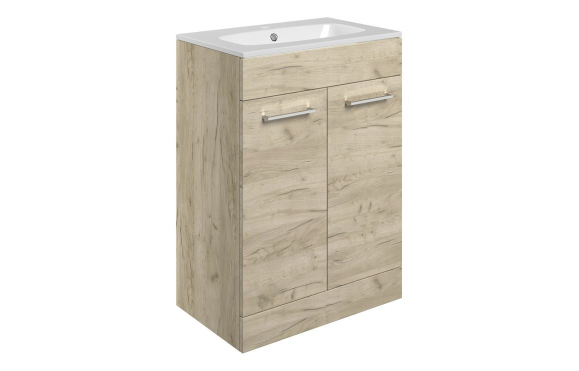 Volta 610mm Floor Standing 2 Door Basin Unit & Basin - Oak
