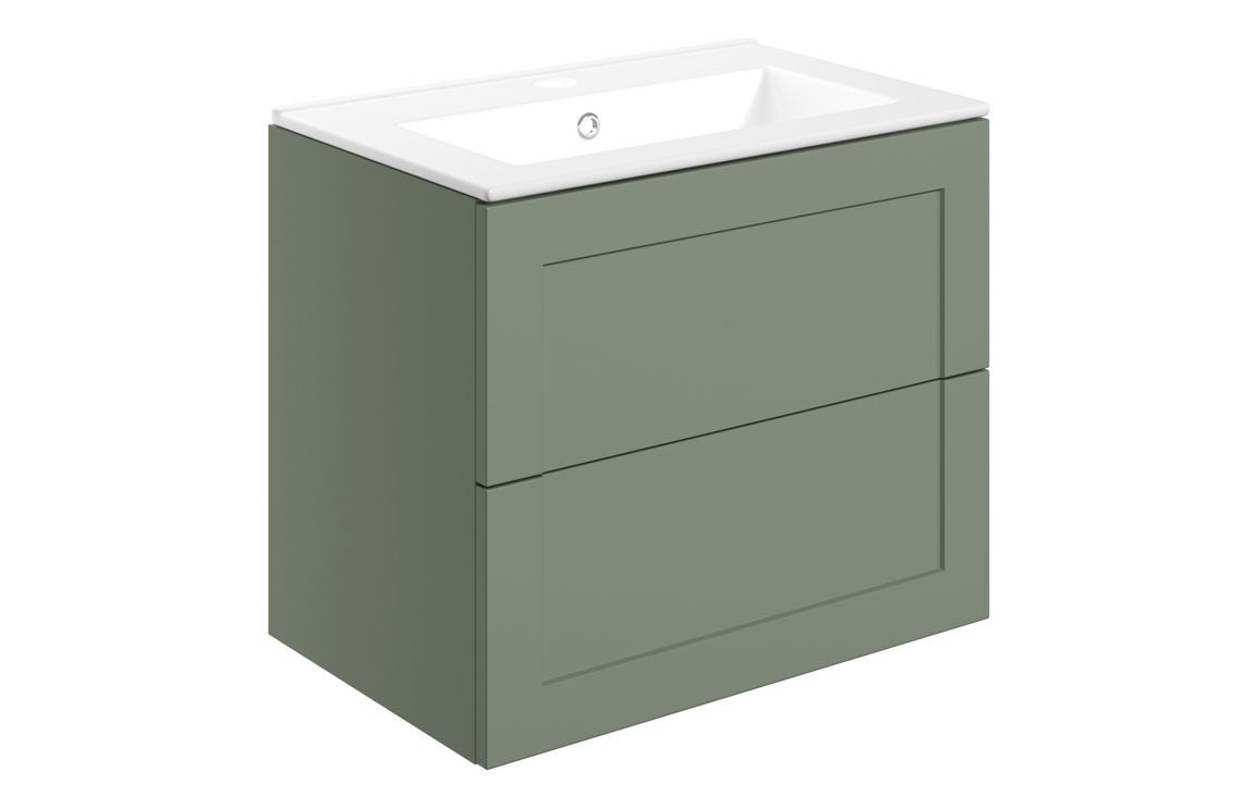 Heritage 610mm Wall Hung 2 Drawer Basin Unit & Basin - Matt Reed Green