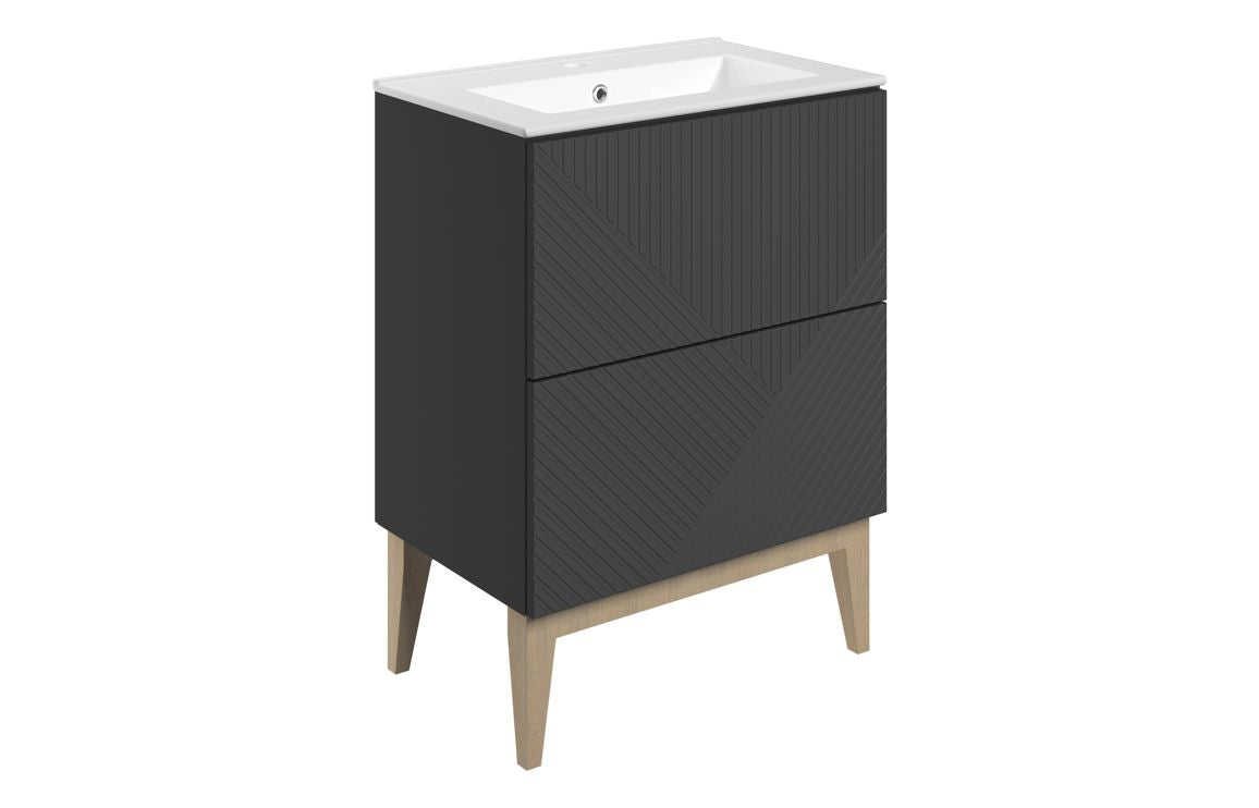 Linear 615mm Floor Standing 2 Drawer Basin Unit & Basin - Matt Graphite Grey