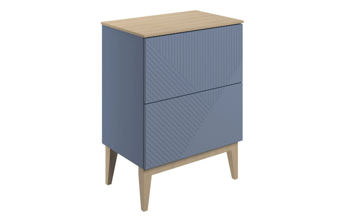 Linear610mm Floor Standing 2 Drawer Basin Unit & Maple Oak Effect Worktop - Matt Smoke Blue