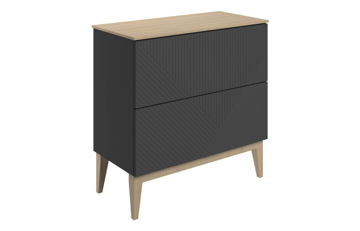 Linear 810mm Floor Standing 2 Drawer Basin Unit & Maple Oak Effect Worktop - Matt Graphite Grey