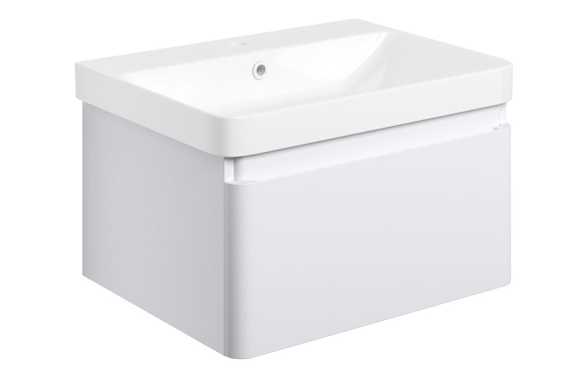 Costline 605mm Wall Hung 1 Drawer Basin Unit & Basin - Matt White