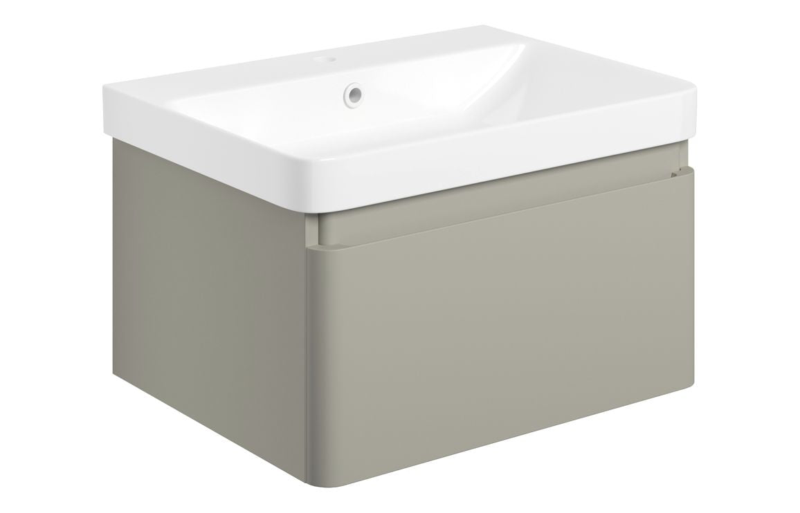 Costline 605mm Wall Hung 1 Drawer Basin Unit & Basin - Matt Latte