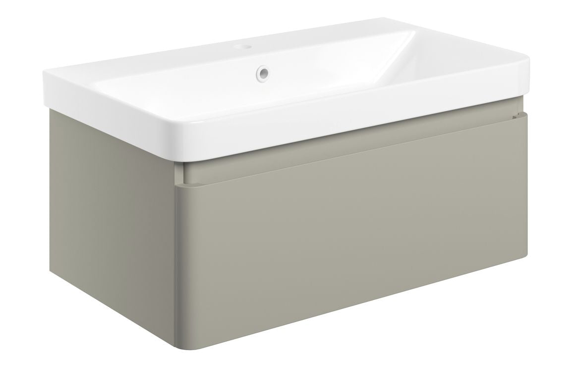 Costline 805mm Wall Hung 1 Drawer Basin Unit & Basin - Matt Latte