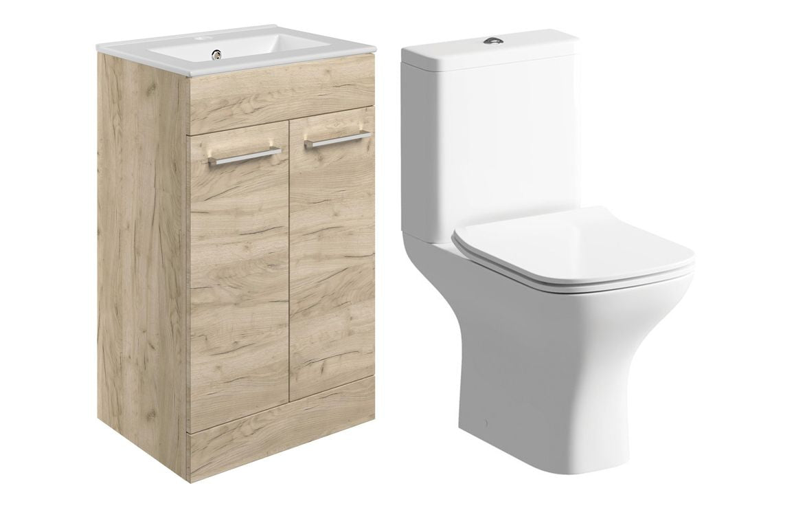 Novolta 510mm Floor Standing Unit & Close Coupled WC Pack - Oak