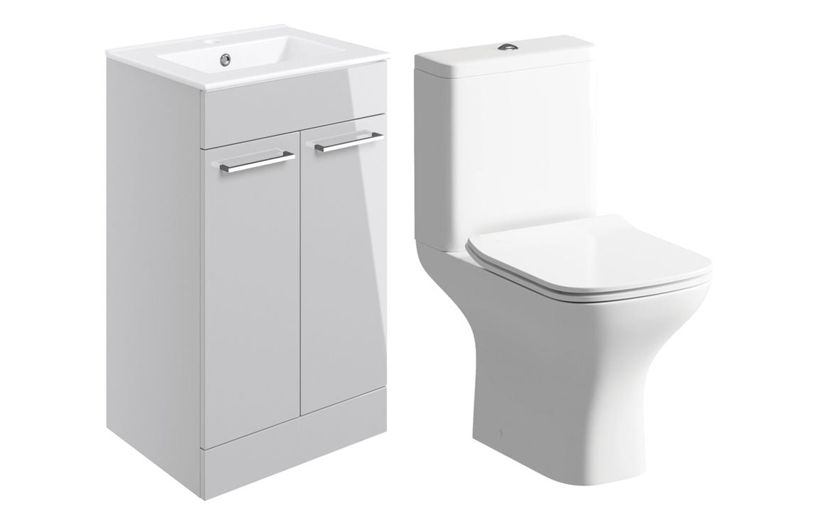 Novolta 510mm Floor Standing Unit & Close Coupled WC Pack - Grey Gloss