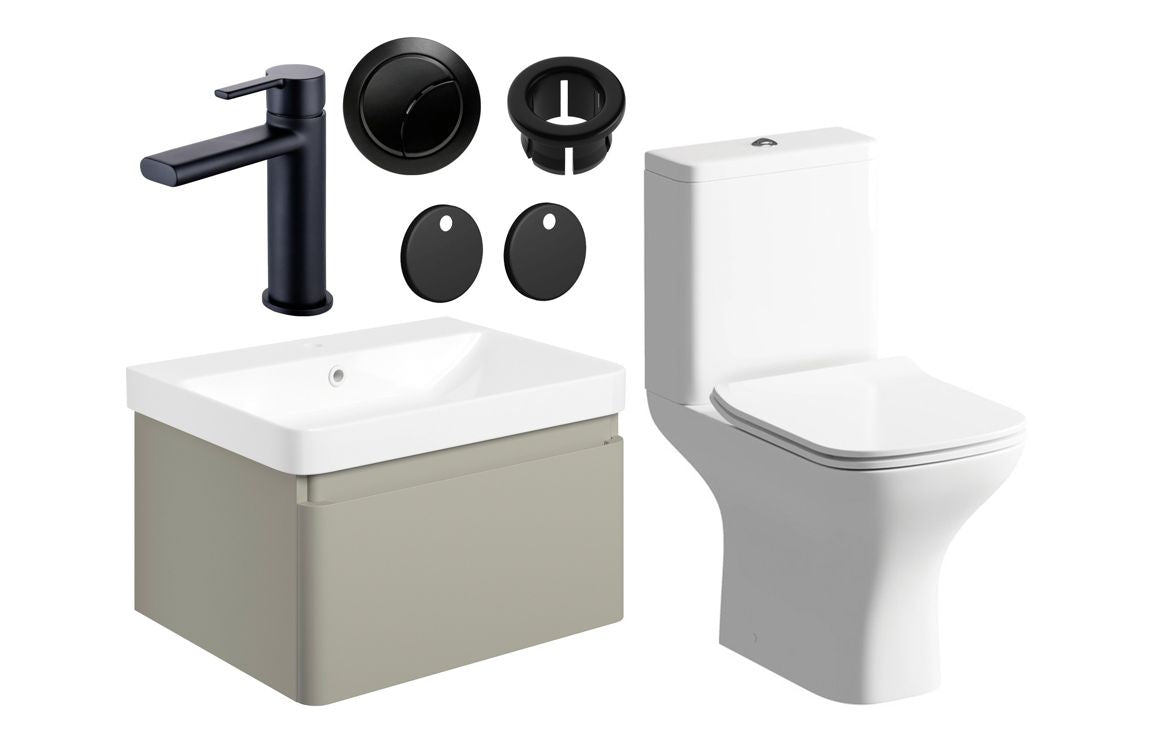 Cosmos 600mm Basin Unit & Close Coupled WC Pack w/Black Finishes