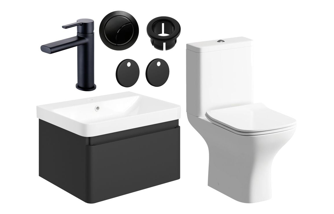 Cosmos 600mm Basin Unit & Close Coupled WC Pack w/Black Finishes