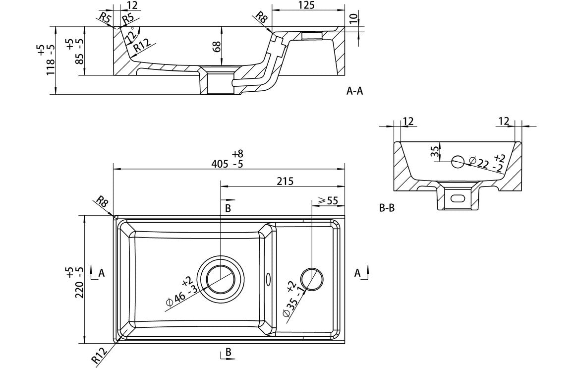 Volta 410mm Wall Hung 1 Door Basin Unit & Basin - Oak