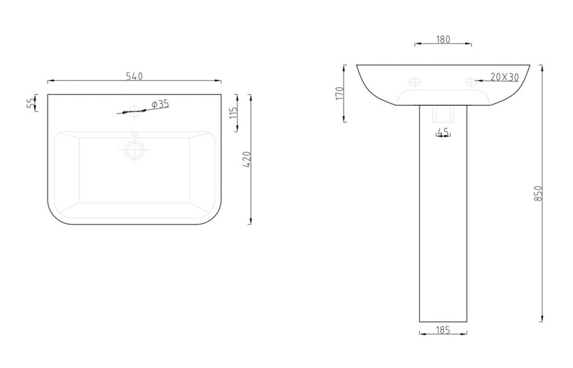 2Go 1TH Basin & Full Pedestal