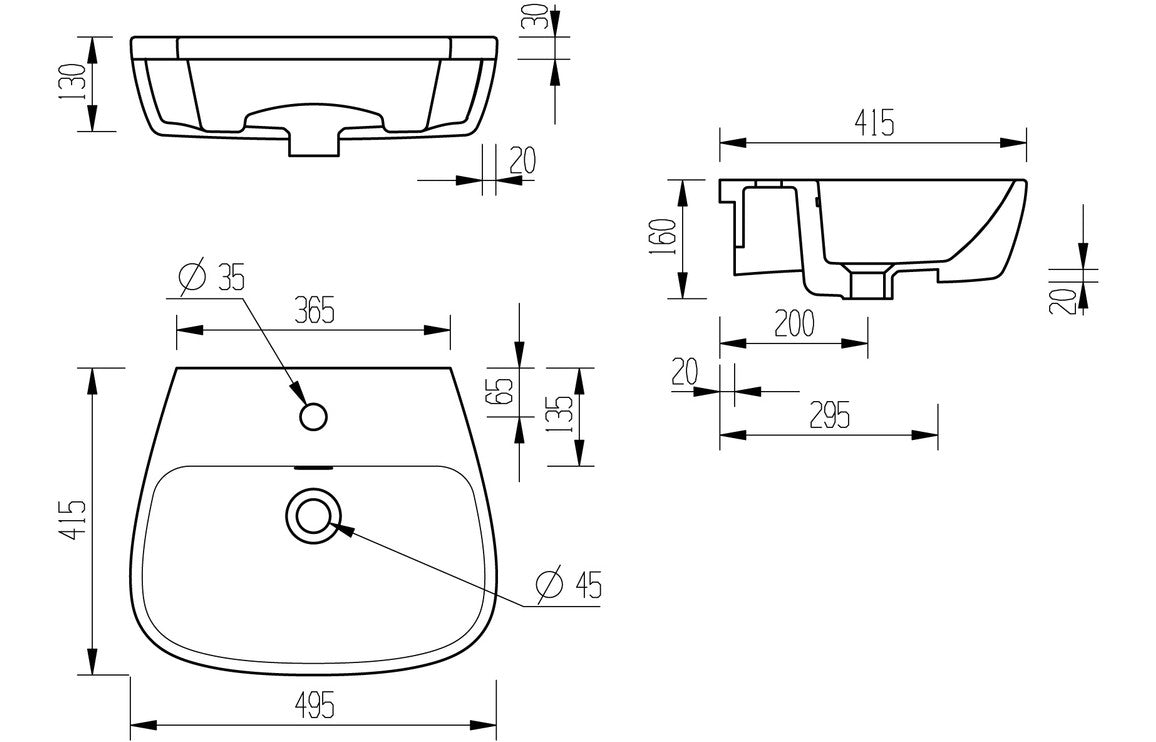Amyris 495x415mm 1TH Semi Recessed Basin
