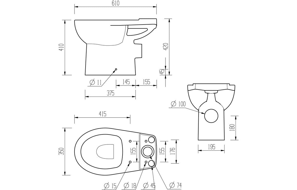 Tuscany Close Coupled Open Back WC & Soft Close Seat