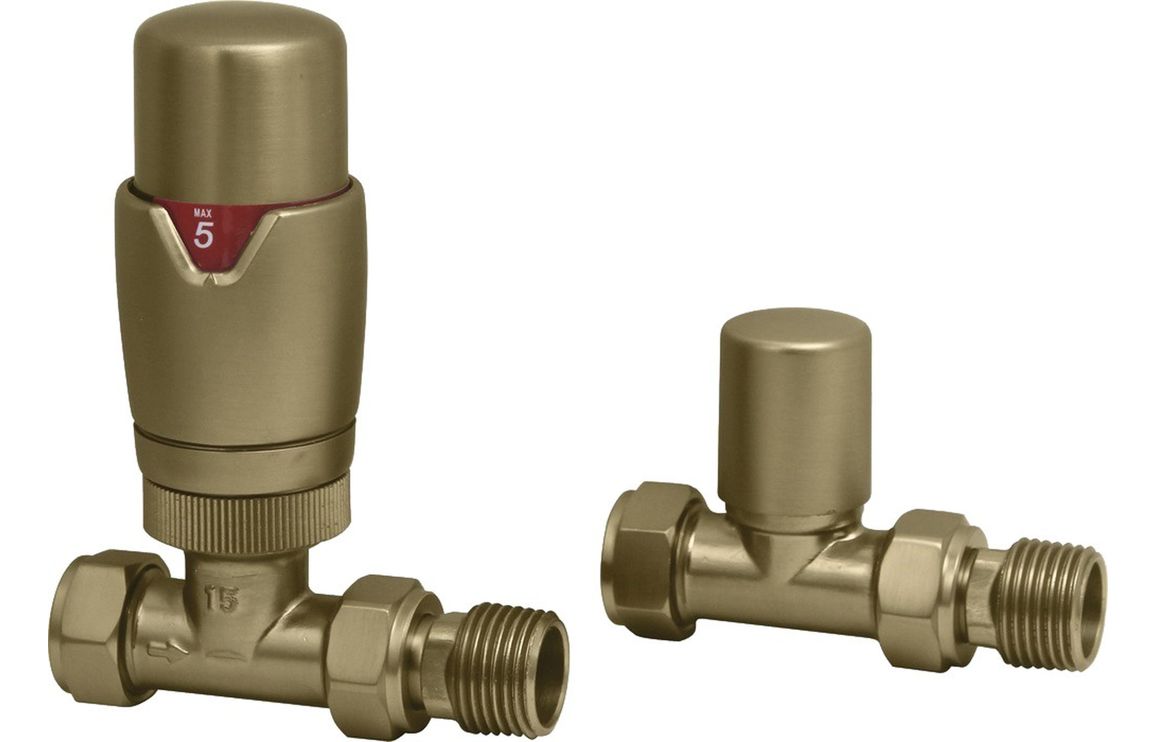 Round Thermostatic Brushed Brass Radiator Valves