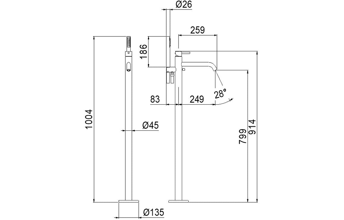 Vema Maira Floor Standing Bath Filler - Chrome